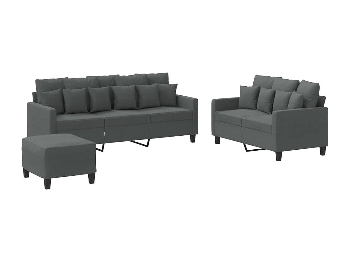 Ensemble de canapés 3 pcs avec coussins Gris foncé Tissu