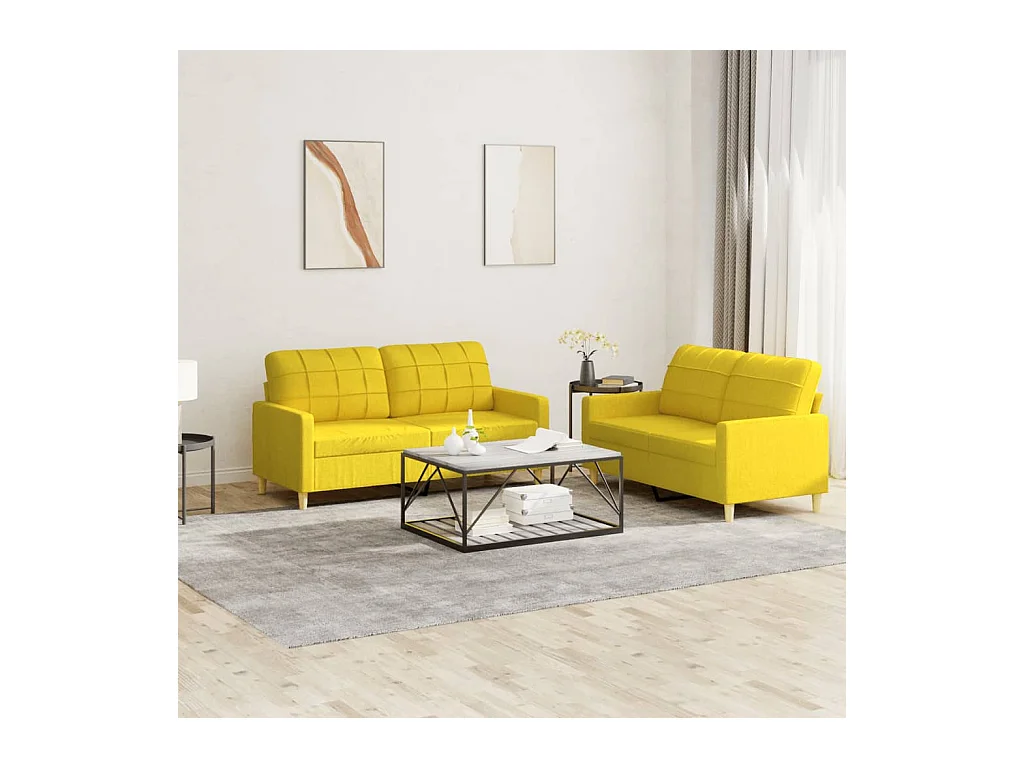 Ensemble de canapés 2 pcs avec coussins Jaune clair Tissu