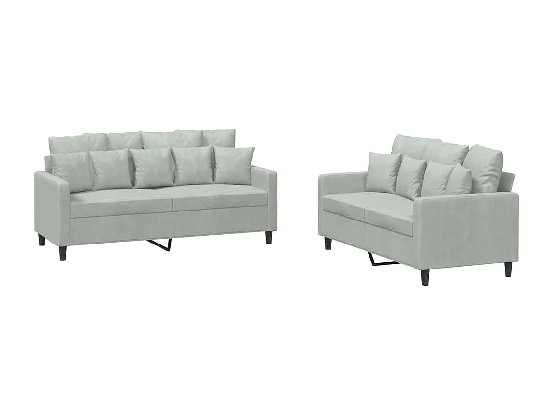 2 pcs conjunto de sofás com almofadões veludo cinzento-claro