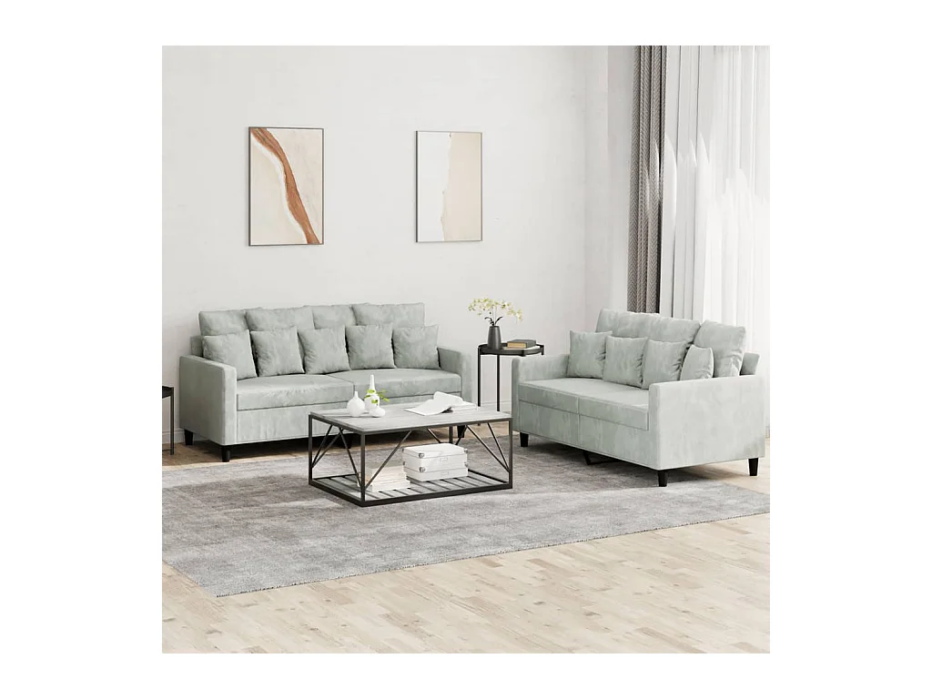 Ensemble de canapés 2 pcs avec coussins Gris clair Velours