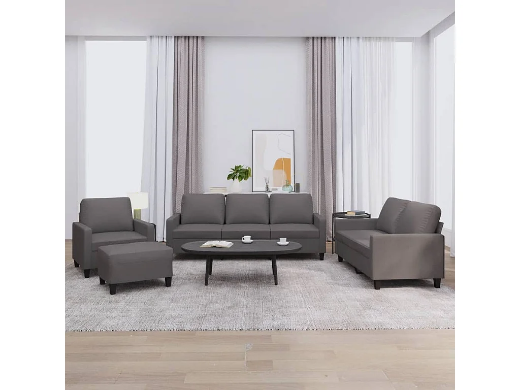 Ensemble de canapés 4 pcs avec coussins Gris Similicuir