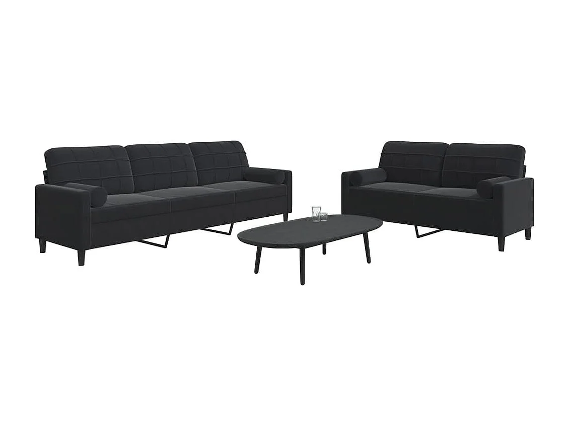 Ensemble de canapés 2pcs et coussins et traversins noir velours