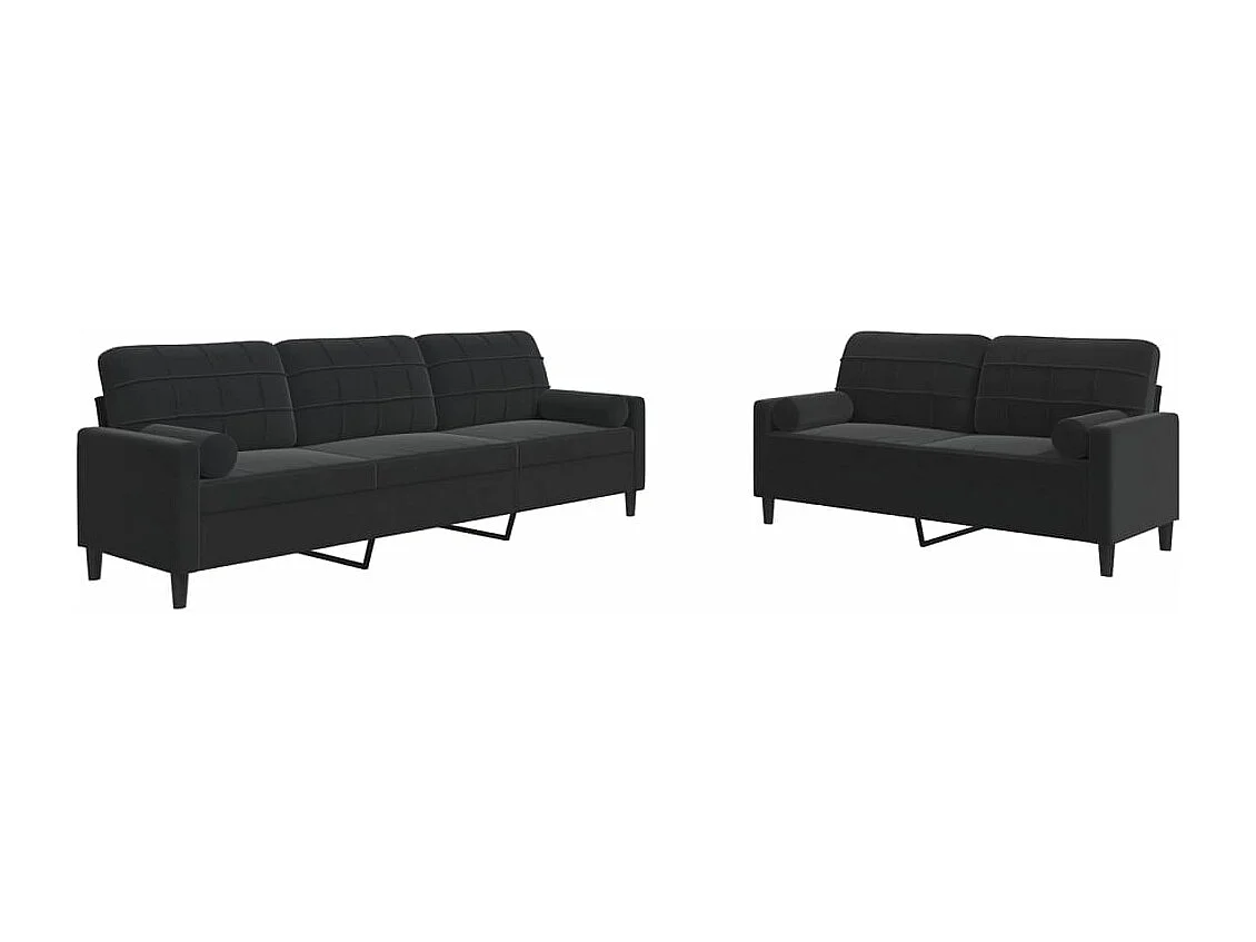 Ensemble de canapés 2pcs et coussins et traversins noir velours