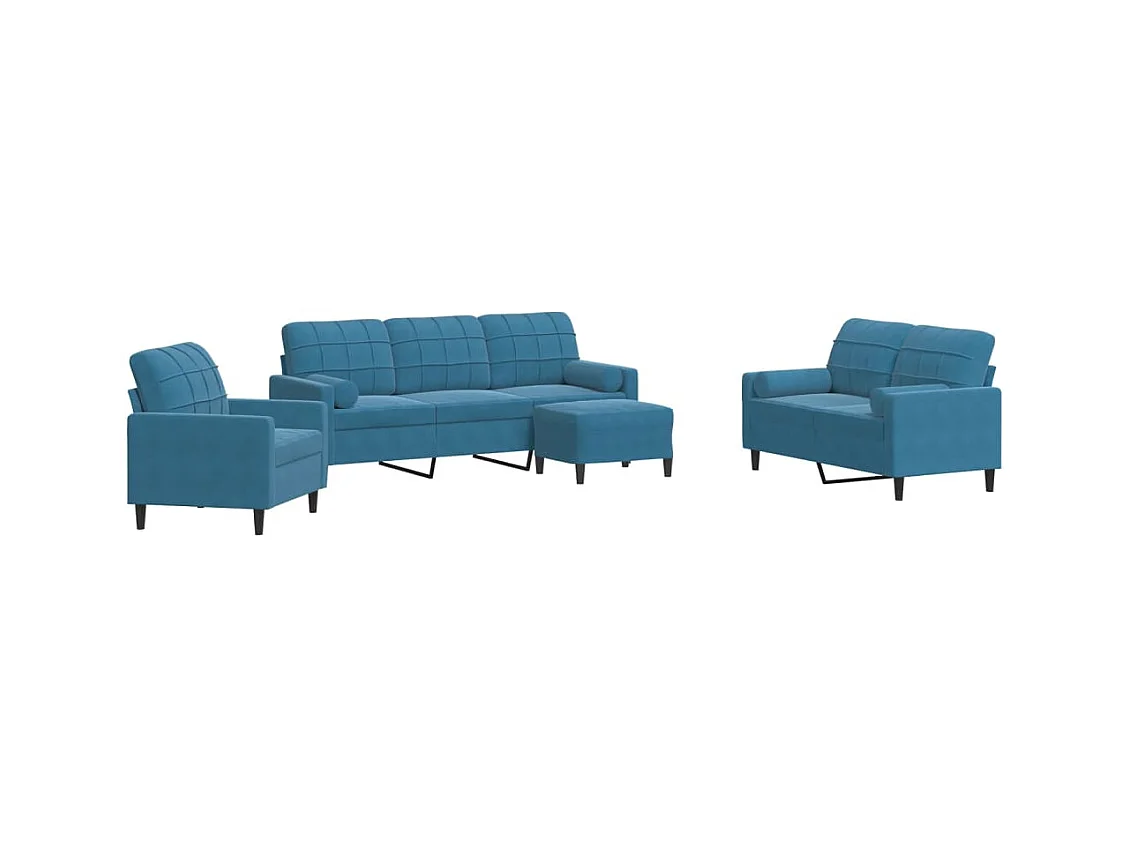 Ensemble de canapés 4pcs et coussins et traversins bleu velours