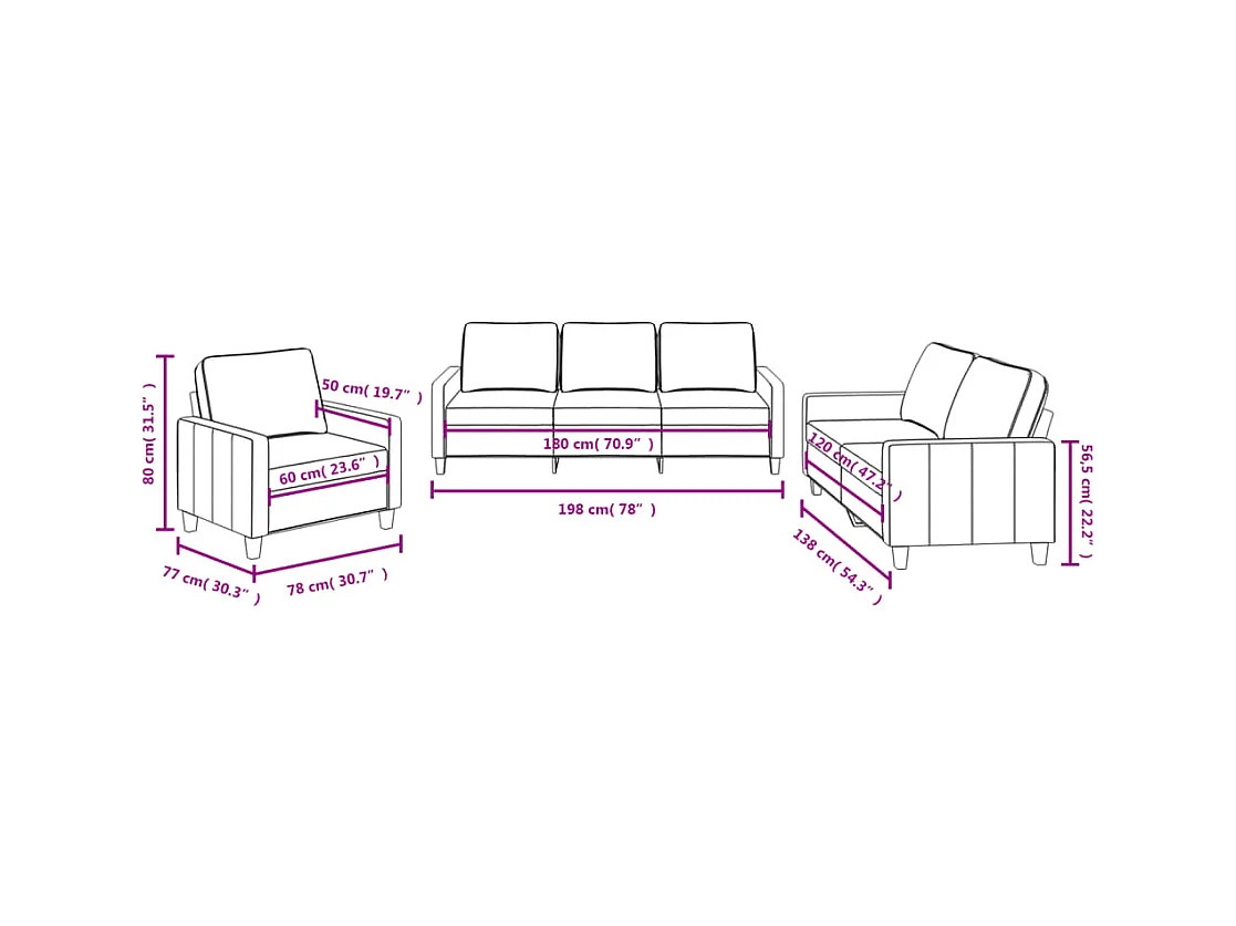 Ensemble de canapés 3 pcs avec coussins Marron Tissu