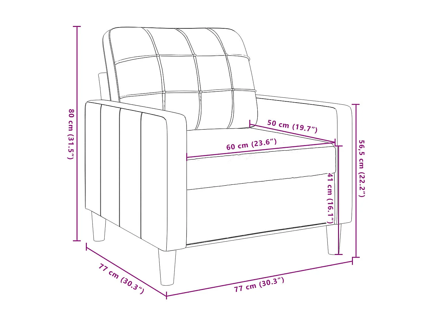 Sessel Rosa 60 cm Samt