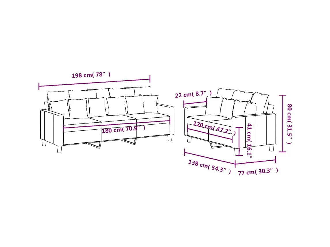 Set di Divani 2 pz con Cuscini Grigio Chiaro in Tessuto