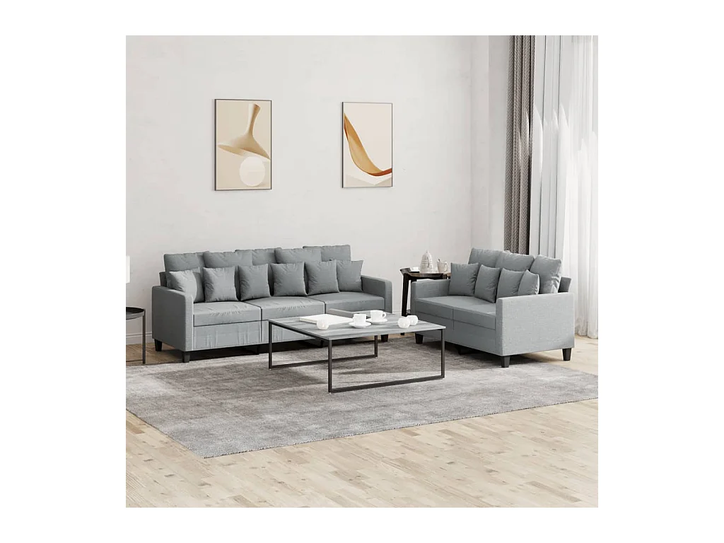 Ensemble de canapés 2 pcs avec coussins Gris clair Tissu