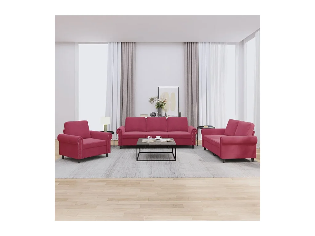 Ensemble de canapés 3 pcs avec coussins Rouge bordeaux Velours