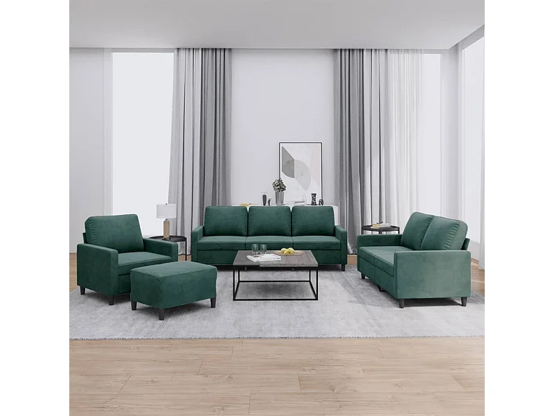 Ensemble de canapés 4 pcs avec coussins Vert foncé Velours