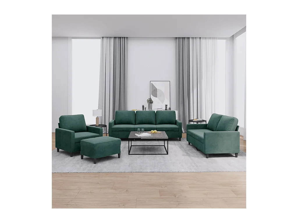 Ensemble de canapés 4 pcs avec coussins Vert foncé Velours