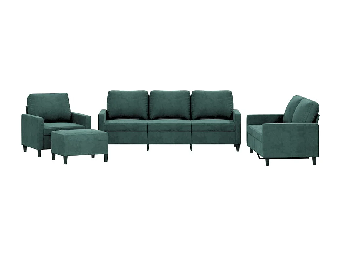 Ensemble de canapés 4 pcs avec coussins Vert foncé Velours