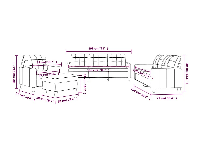 Set di Divani 4 pz con Cuscini cappuccino in Similpelle