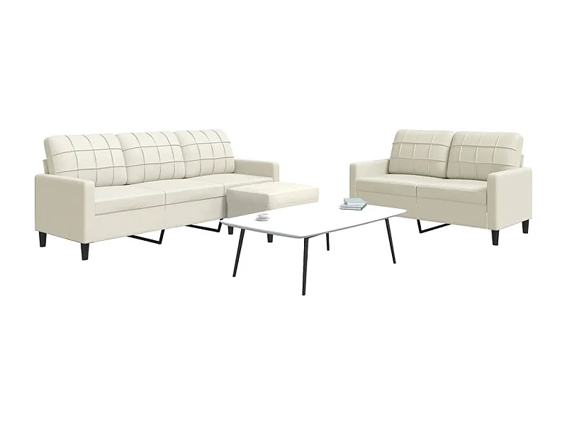 3 pcs conjunto de sofás com almofadões veludo cor creme