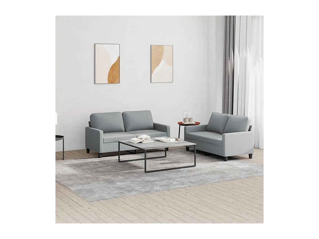 Set di Divani 2 pz con Cuscini Grigio Chiaro in Tessuto