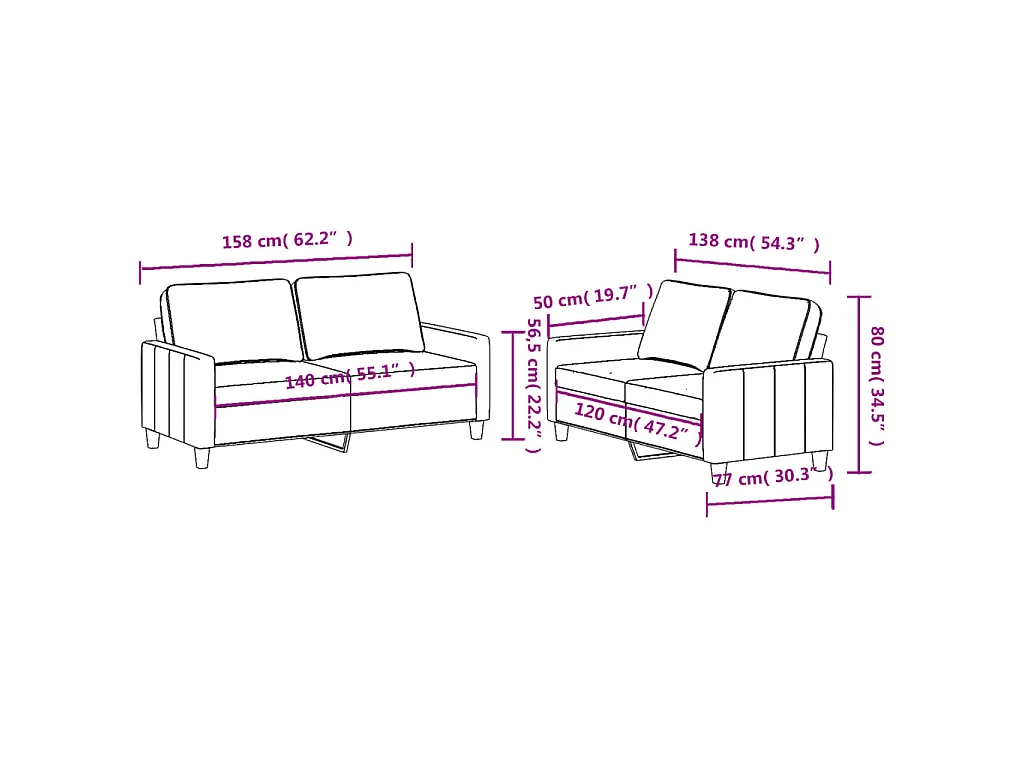 Ensemble de canapés 2 pcs avec coussins Gris clair Tissu