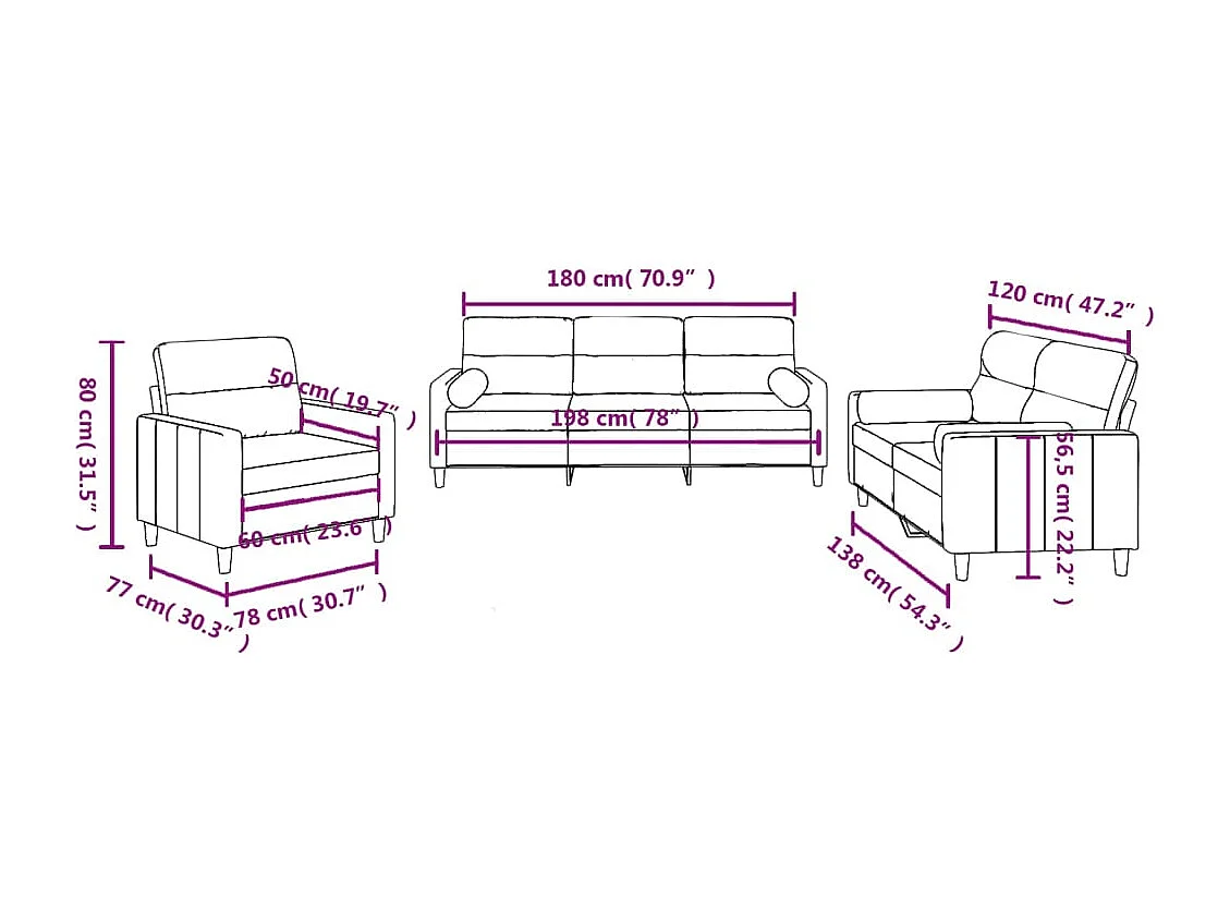 Ensemble de canapés 3 pcs avec coussins noir tissu