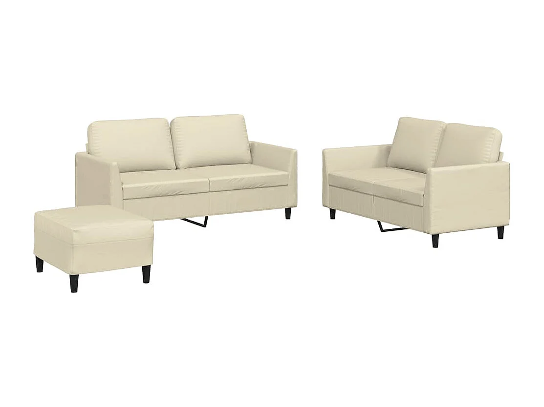 3-delige Loungeset met kussens kunstleer crème