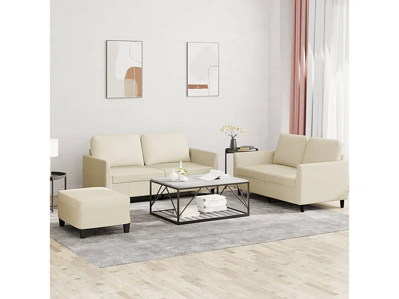 3-delige Loungeset met kussens kunstleer crème