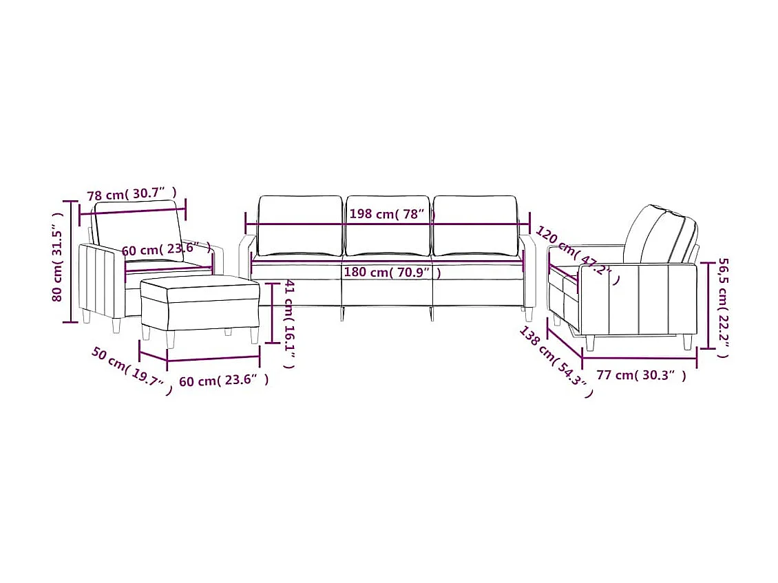 4-delige Loungeset met kussens fluweel bruin