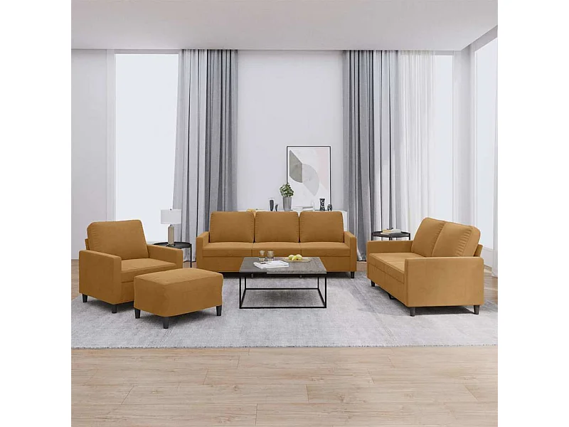 4 pcs conjunto de sofás com almofadões veludo castanho