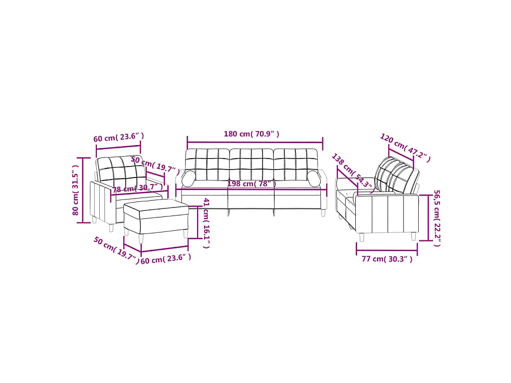 4 pcs conjunto de sofás com almofadas tecido cinzento-claro