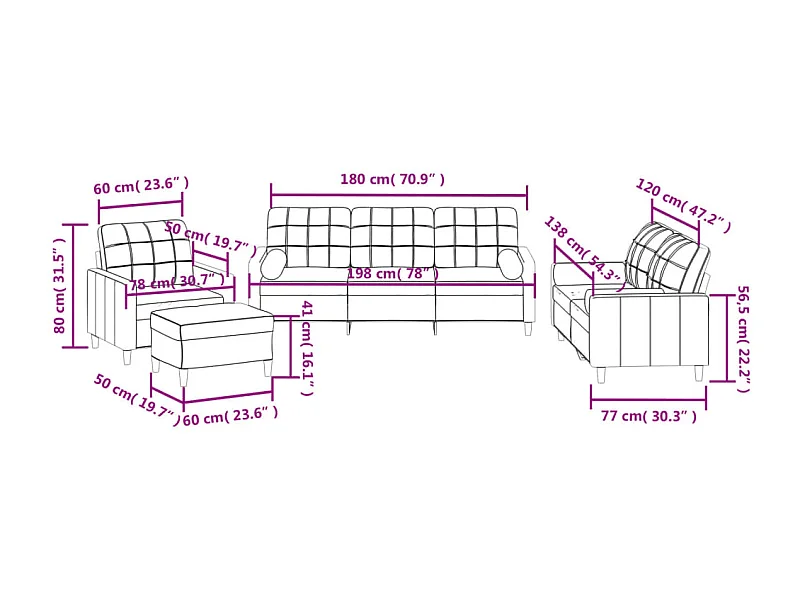 4-delige Loungeset met kussens stof lichtgrijs