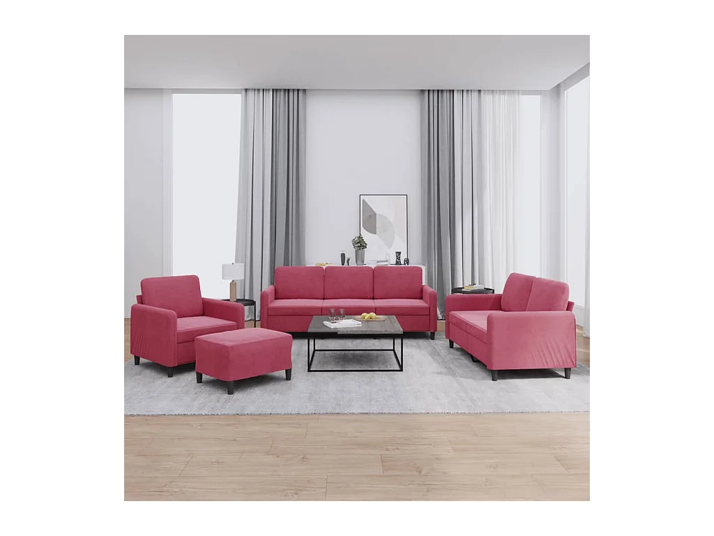 4-delige Loungeset fluweel wijnrood