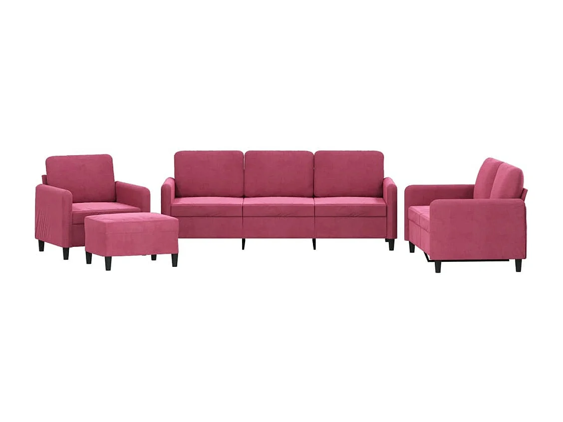 Set di Divani 4 pz Rosso Vino in Velluto