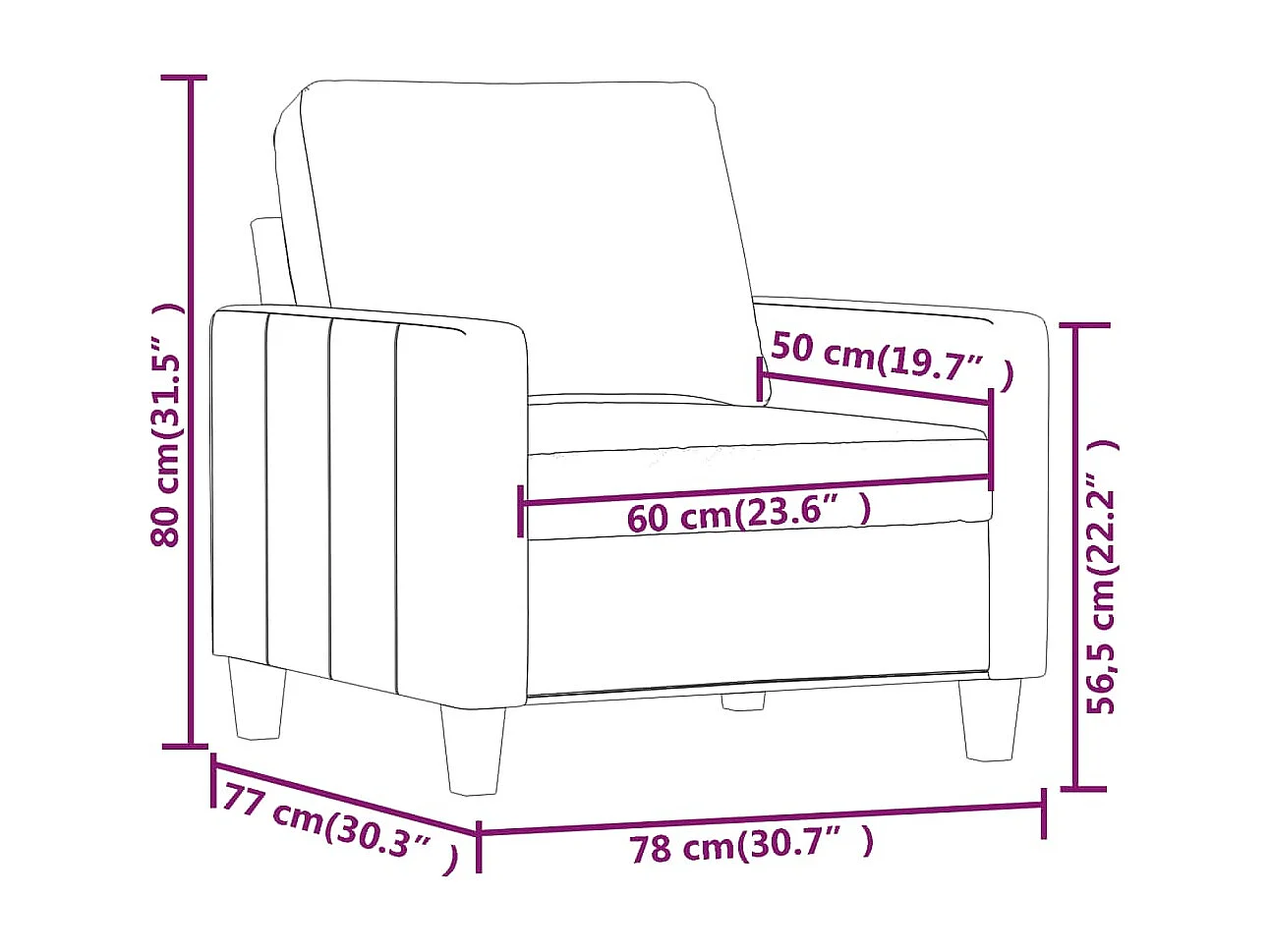 Sessel Cappuccino-Braun 60 cm Kunstleder