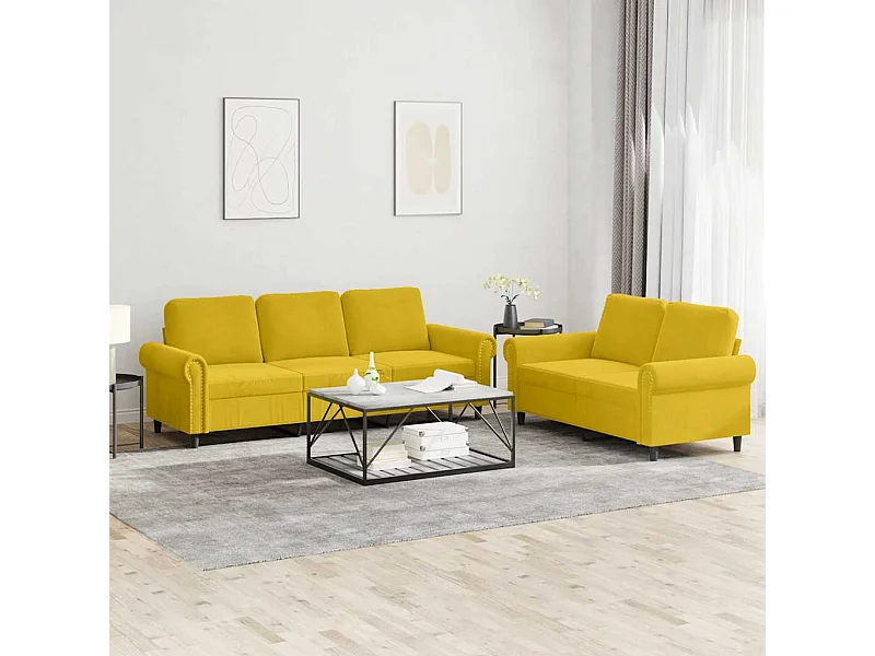 Set di Divani 2 pz con Cuscini giallo in Velluto