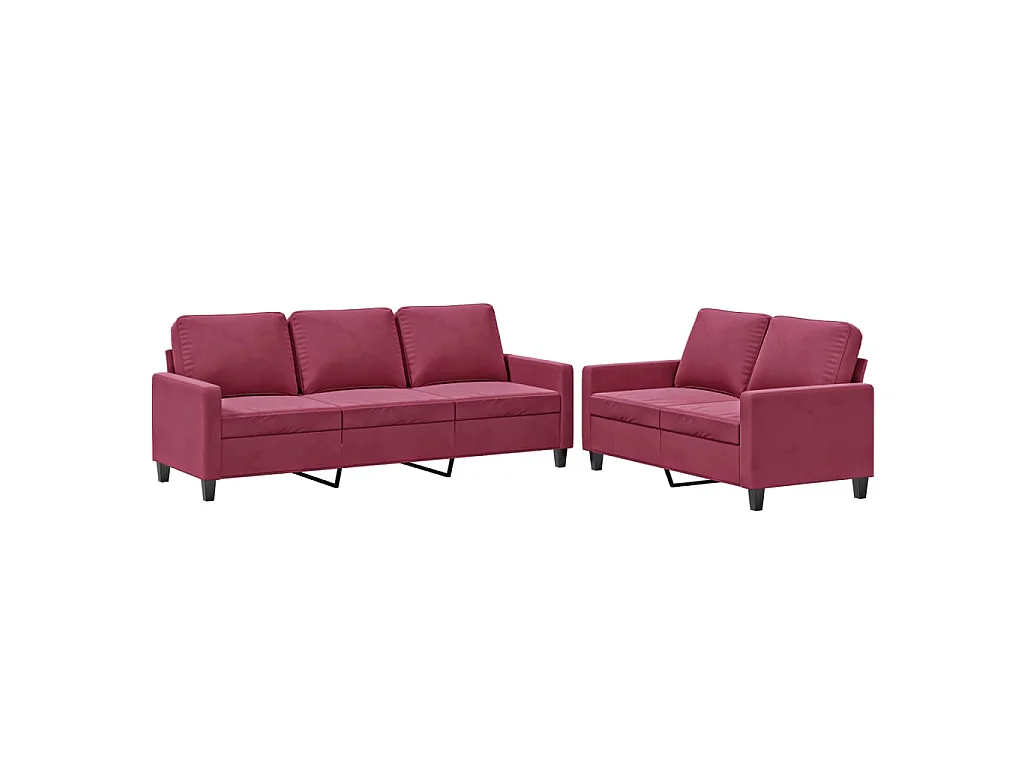 Ensemble de canapés 2 pcs avec coussins Rouge bordeaux Velours