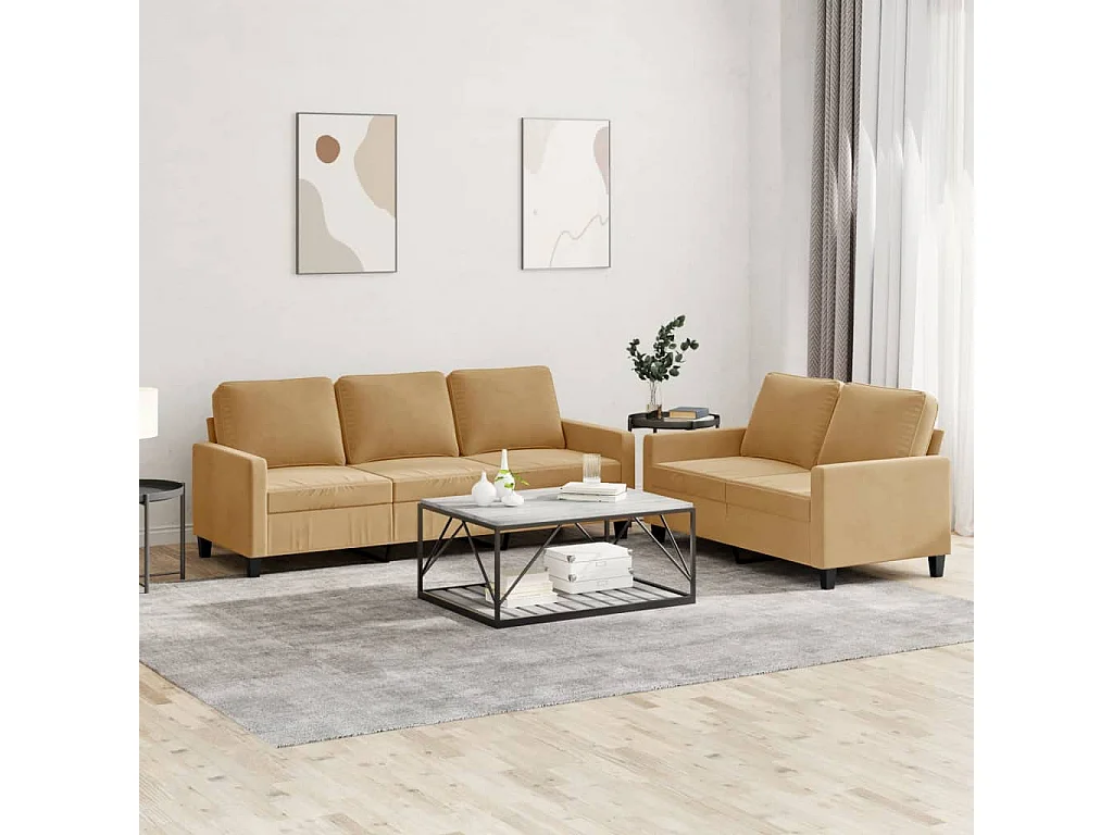 2-delige Loungeset met kussens fluweel bruin