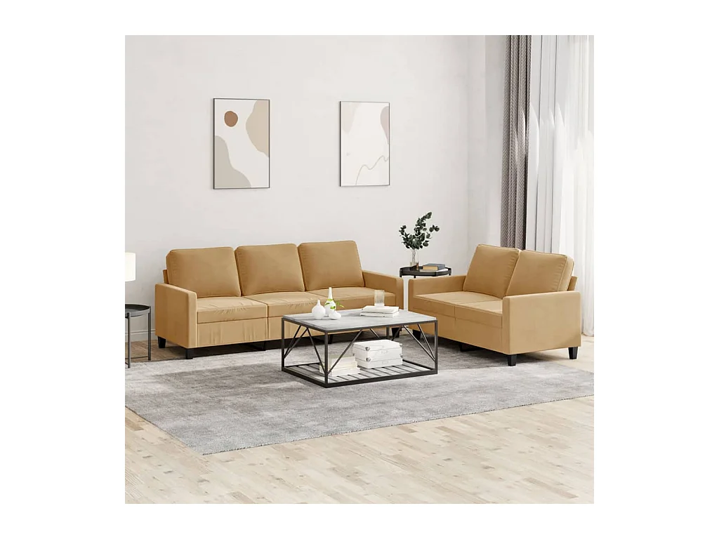 Ensemble de canapés 2 pcs avec coussins Marron Velours
