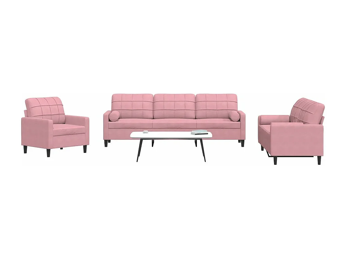 3-delige Loungeset met kussens en bolsters fluweel roze