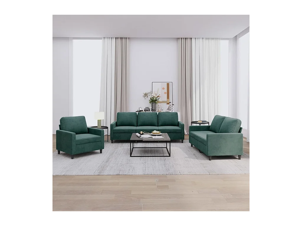 Ensemble de canapés 3 pcs avec coussins Vert foncé Velours