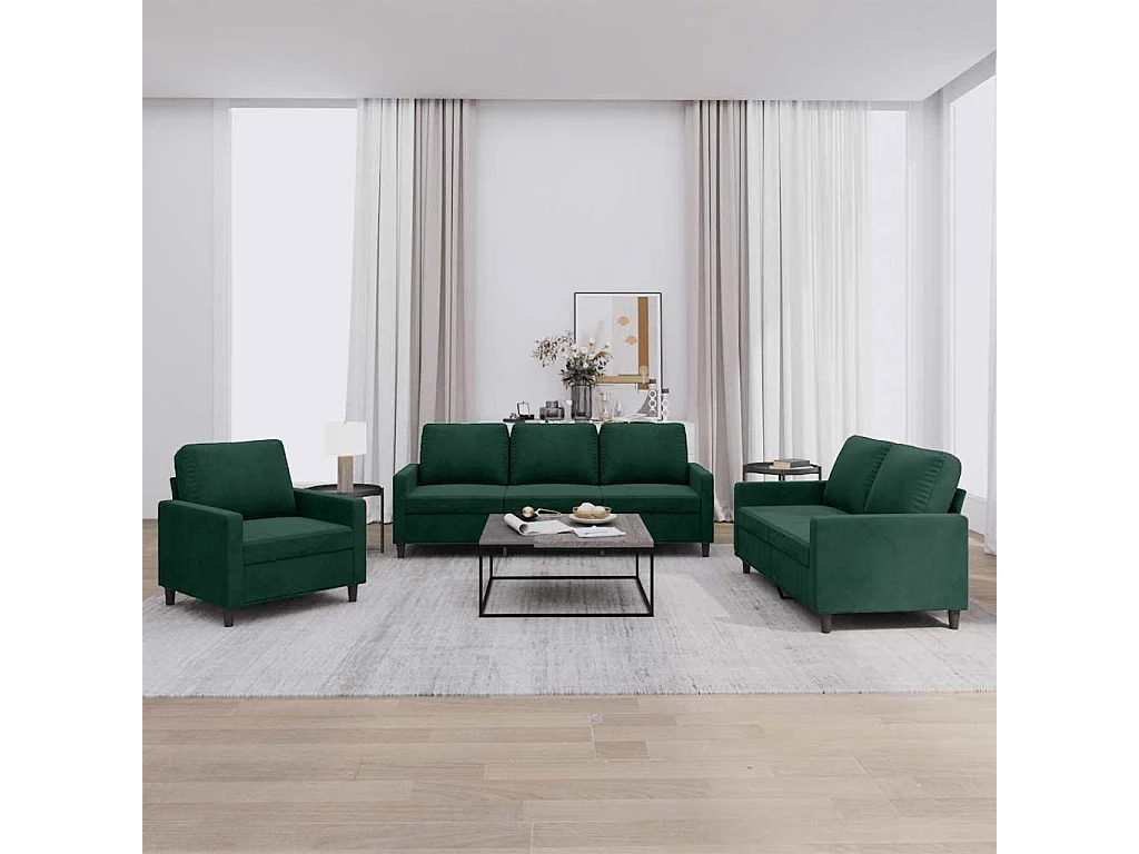 Ensemble de canapés 3 pcs avec coussins Vert foncé Velours