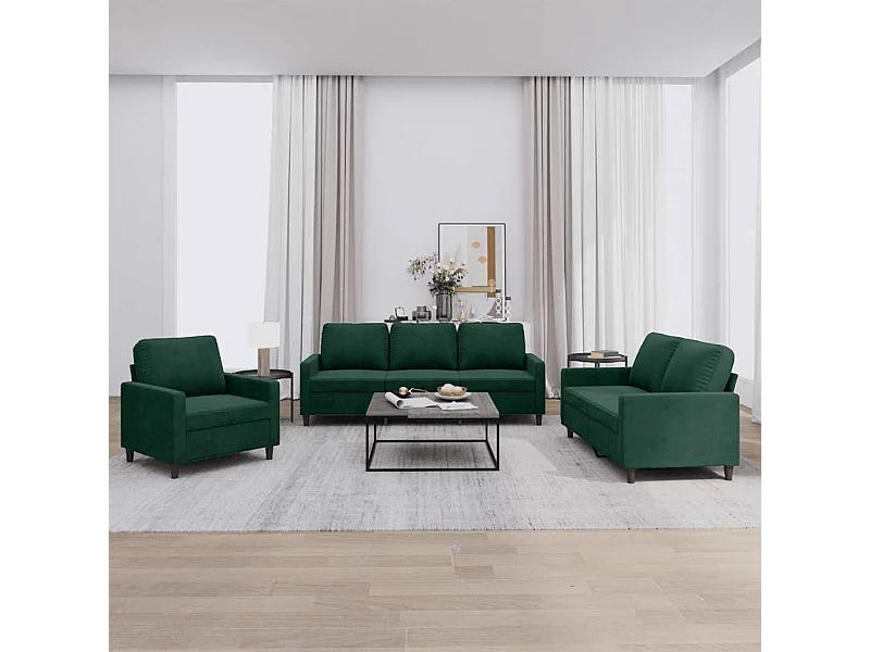 Ensemble de canapés 3 pcs avec coussins Vert foncé Velours
