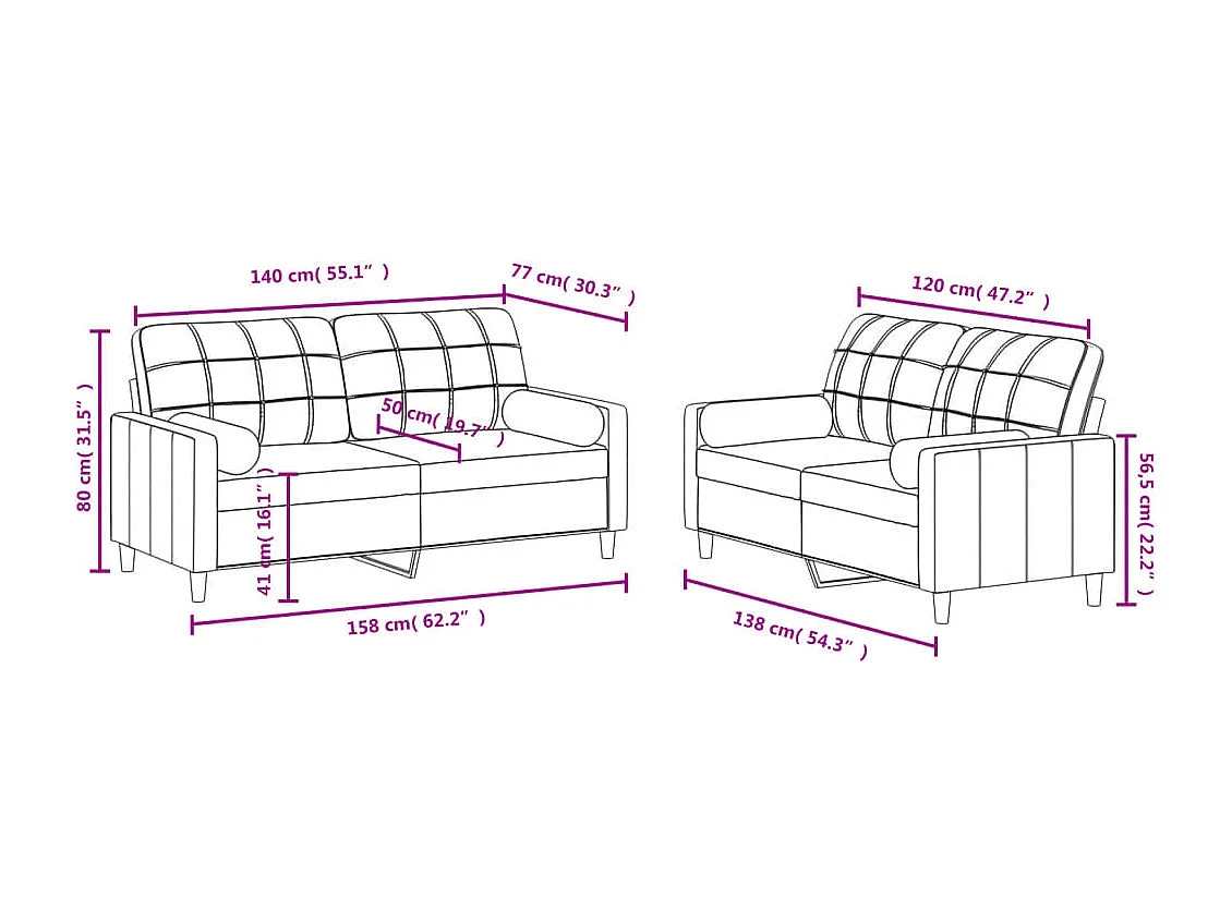 Ensemble de canapés 2 pcs coussins gris foncé tissu