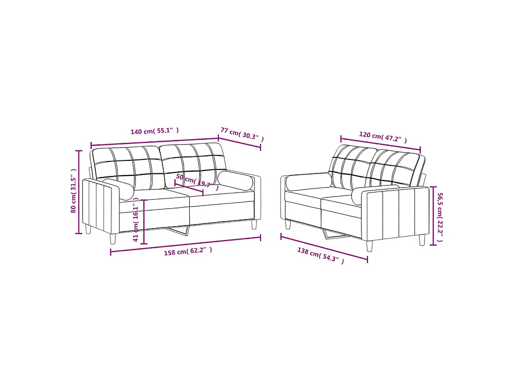 Ensemble de canapés 2 pcs coussins gris foncé tissu