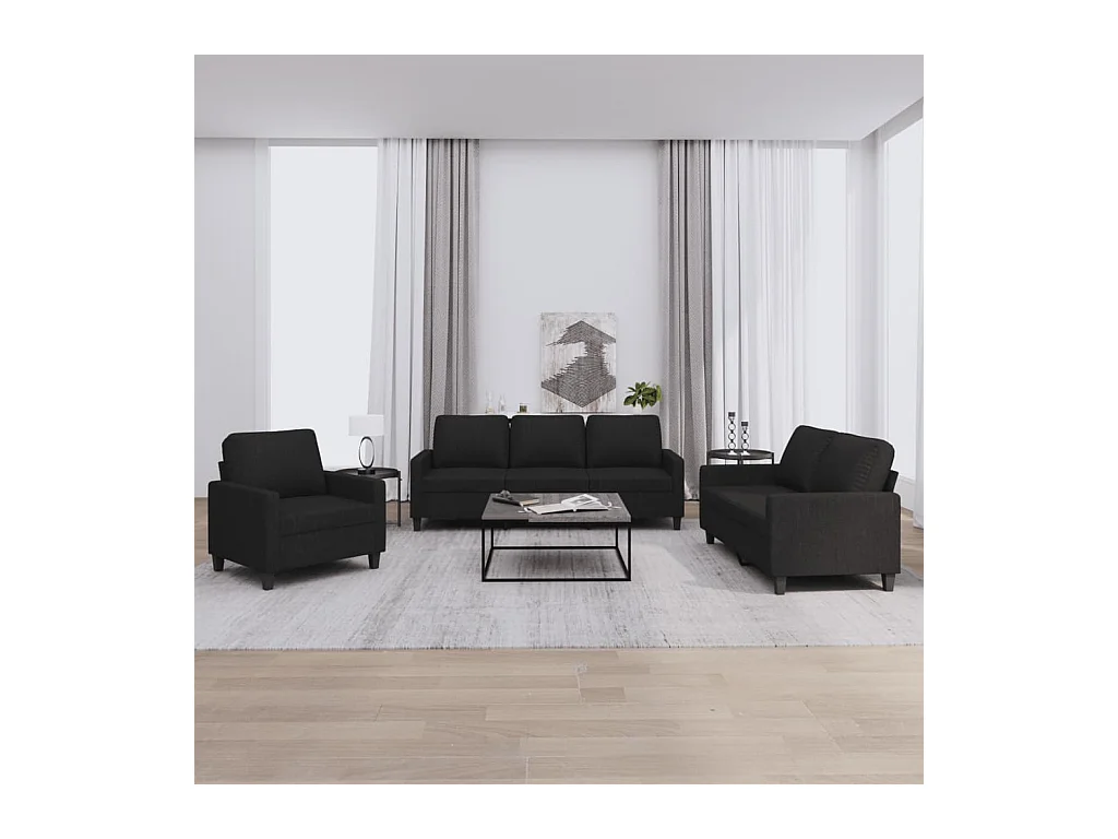 3-delige loungeset met kussens stof zwart