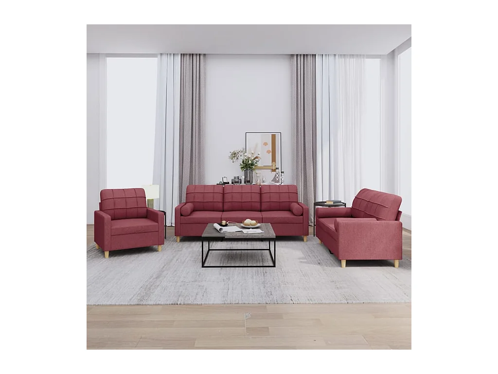 3-delige Loungeset met kussens stof wijnrood