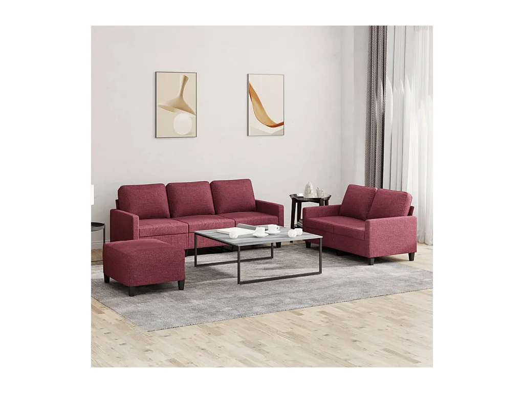 3-delige Loungeset met kussens stof wijnrood