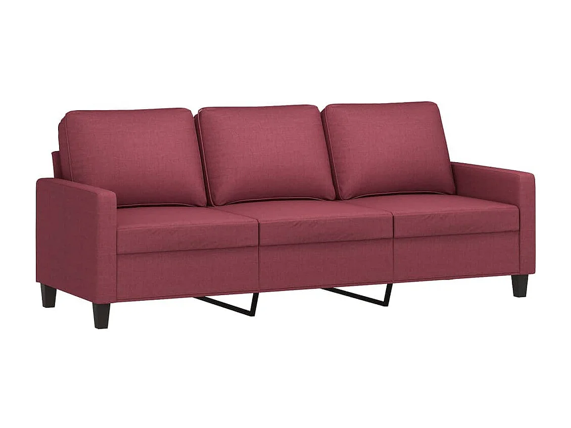 Set di Divani 3 pz con Cuscini Rosso Vino in Tessuto