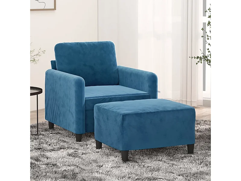Sessel mit Hocker Blau 60 cm Samt