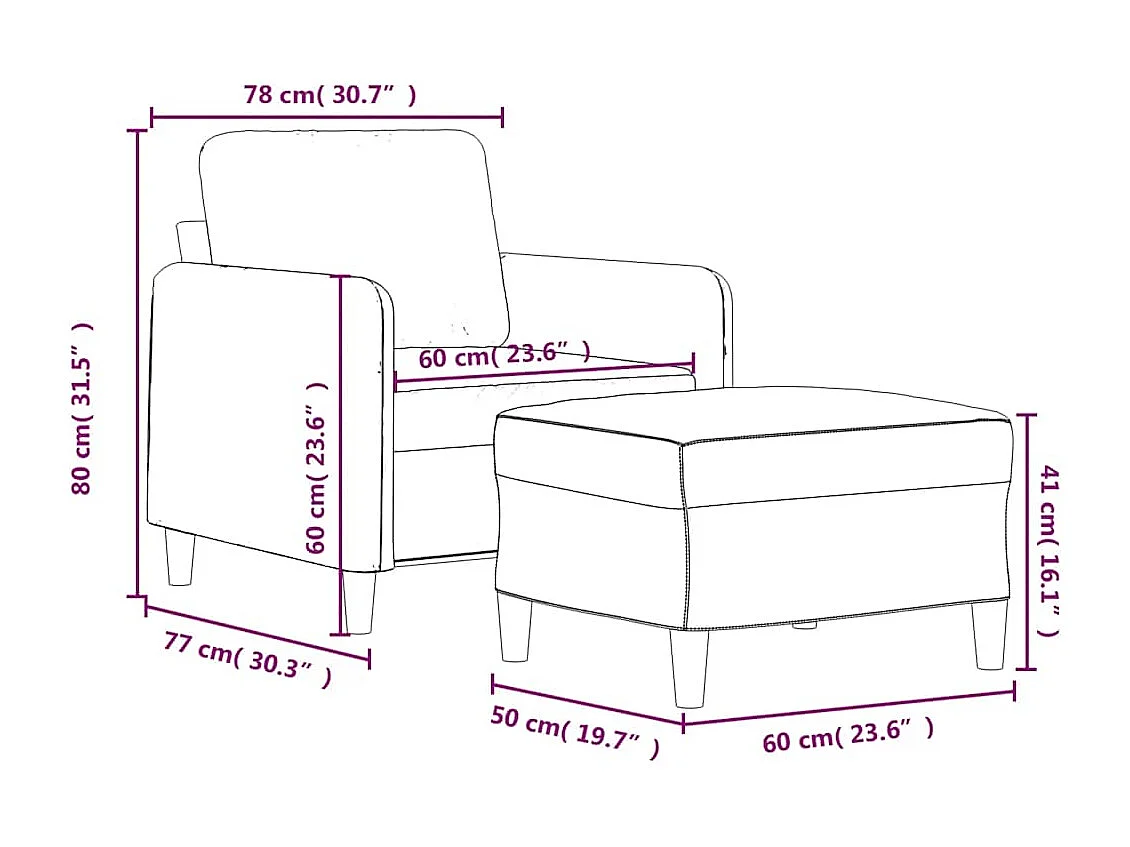 Fauteuil avec repose-pied Bleu 60 cm Velours