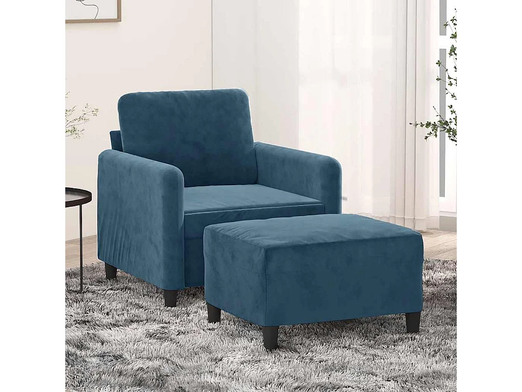 Poltrona con Poggiapiedi Blu 60 cm in Velluto