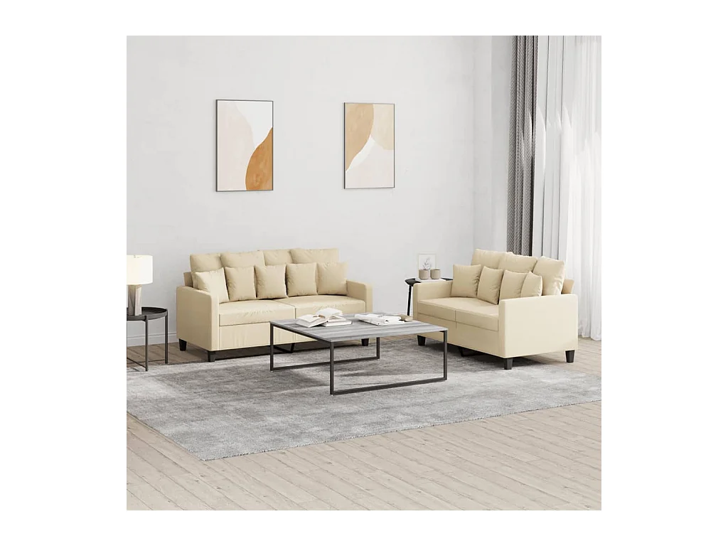 Ensemble de canapés 2 pcs avec coussins Crème Tissu