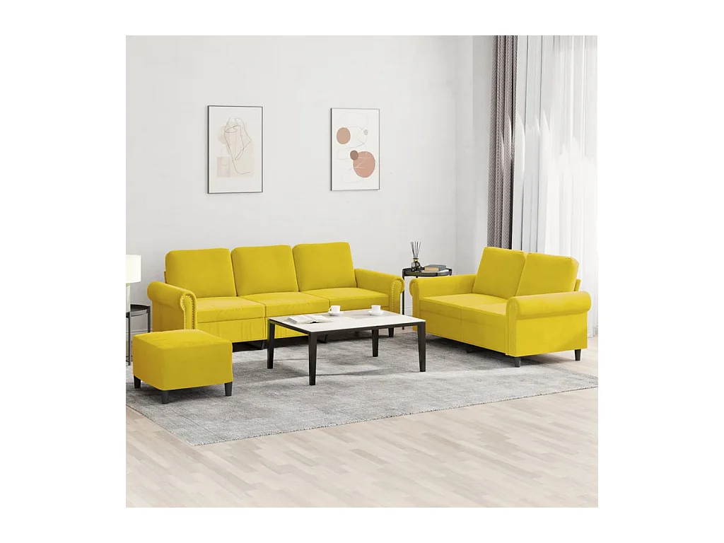 3-delige Loungeset met kussens fluweel geel