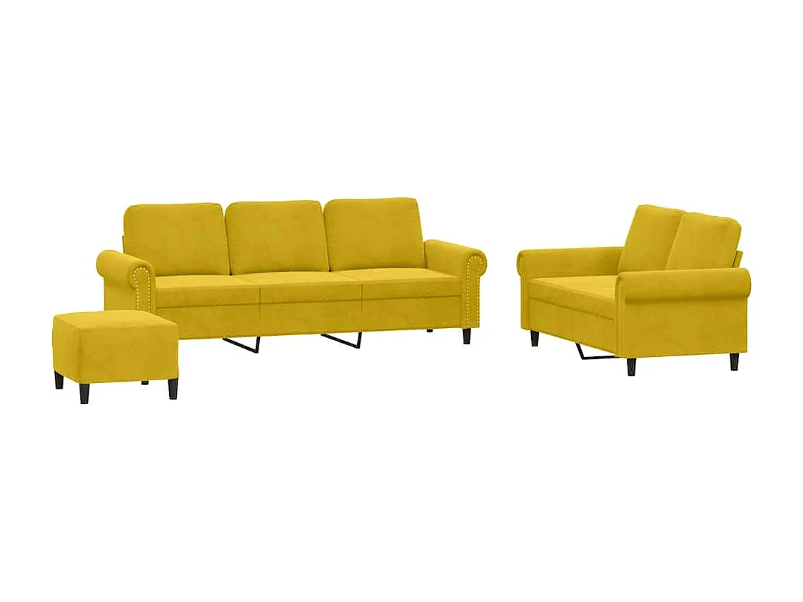 Ensemble de canapés 3 pcs avec coussins Jaune Velours